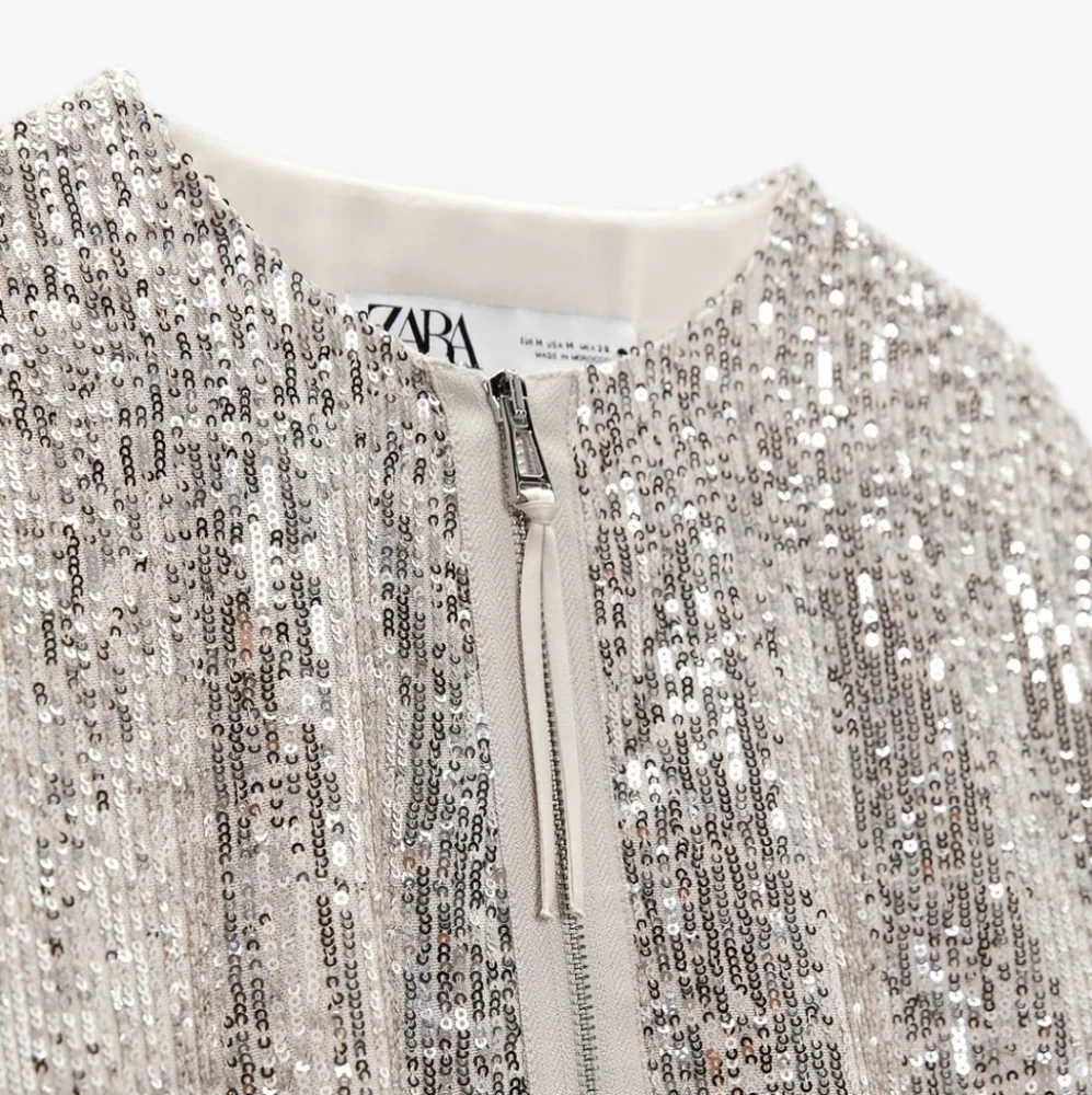 ZARA SEQUINED BOMBER JACKET BEIGE SIZE S_8